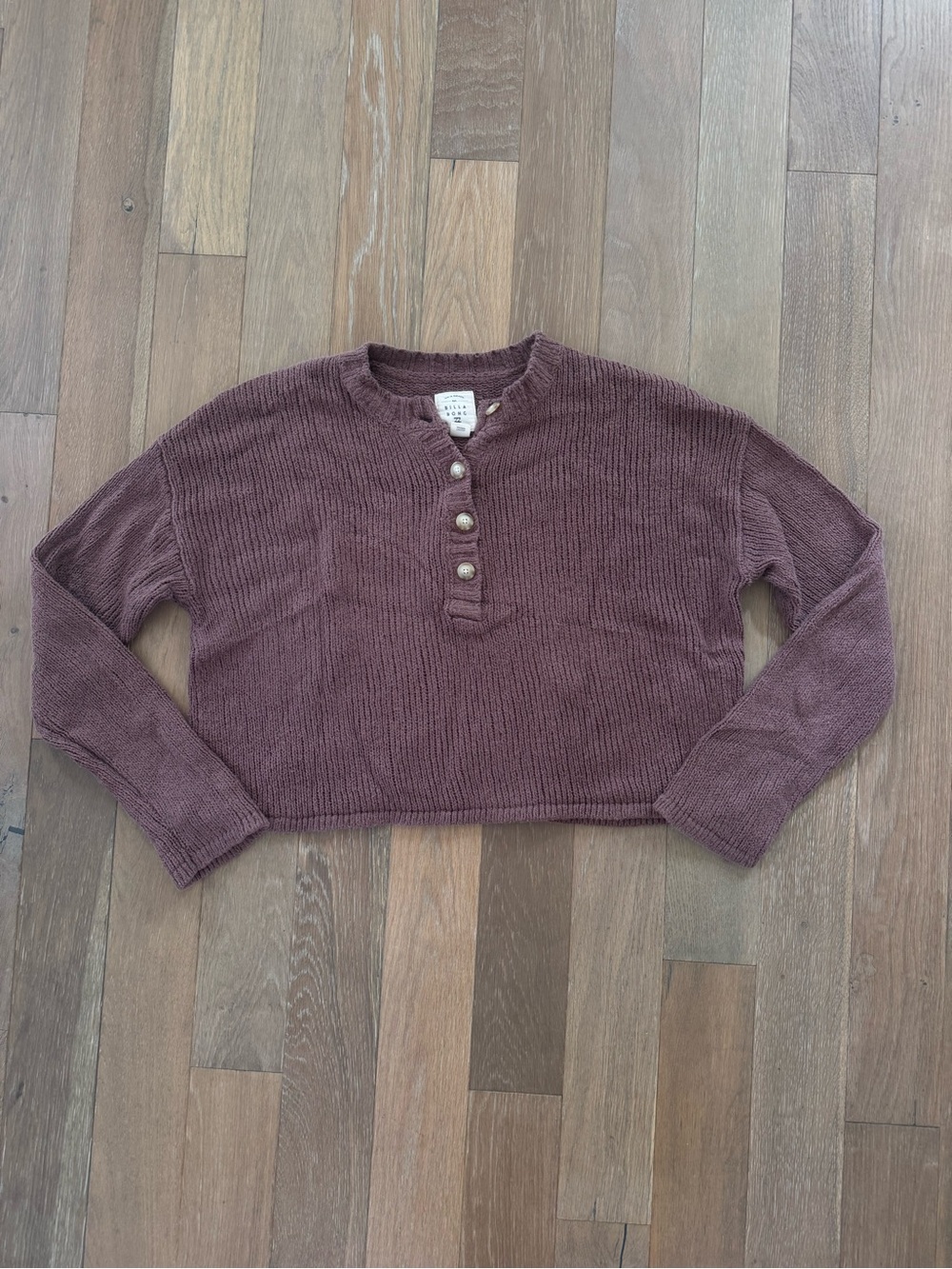 Billabong Mauve Ribbed Henley Cropped Pullover
